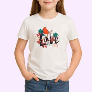 Tricou Love Design Floral Litere Artistice V3, din bumbac 100% , tricou alb pentru Copii | Dama | Barbat