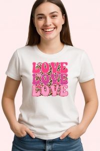 Tricou Love Love Love Text Roz Pattern Inimi V1, din bumbac 100% , tricou alb pentru Copii | Dama | Barbat - Img 2