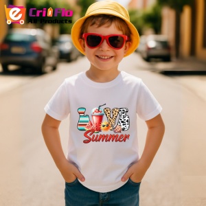 Tricou LOVE Summer cu bautura, scoici si ochelari de soare Copii | Dama | Barbat Barbat