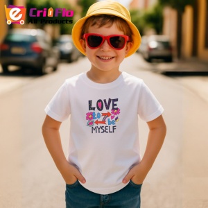 Tricou Love To Be Myself Text Colorat Inimi V1, din bumbac 100% , tricou alb pentru Copii | Dama | Barbat - Img 4