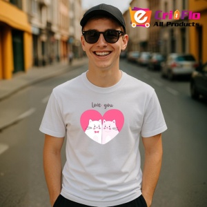 Tricou Love You Pisici Albe Inima Roz Fundal Alb, din bumbac 100% , tricou alb pentru Copii | Dama | Barbat - Img 10