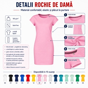 Tricou lung damă tip rochie Freedom 178, bumbac, croială lejeră, 180 g/m², XS–2XL, 15 culori - Img 5