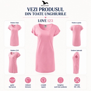 Tricou Lung Tip Rochie Damă Malfini Love 123, Roz, 95% Vâscoză, Croială Lejeră, Guler Tip Barcă, XS–2XL - Img 8