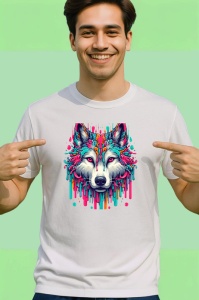 Tricou Lup alb cu ochi albastri in stil modern Copii | Dama | Barbat - Img 2