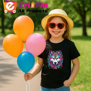 Tricou Lup alb cu ochi albastri in stil modern Copii | Dama | Barbat, culoare negru - Img 10