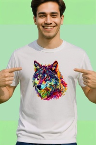 Tricou Lup colorat in stil pop art fundal alb Copii | Dama | Barbat - Img 2