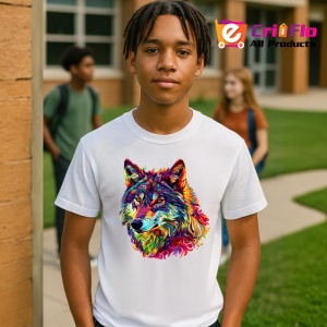 Tricou Lup colorat in stil pop art fundal alb Copii | Dama | Barbat - Img 4