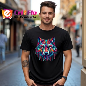 Tricou Lup cu pete de culoare si fundal alb Copii | Dama | Barbat, culoare negru - Img 5