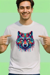 Tricou Lup cu pete de culoare si fundal alb Copii | Dama | Barbat - Img 2