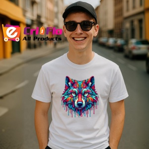Tricou Lup cu pete de culoare si fundal alb Copii | Dama | Barbat - Img 5