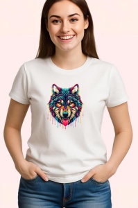 Tricou Lup realist cu efecte multicolore si limba scoasa Copii | Dama | Barbat - Img 3