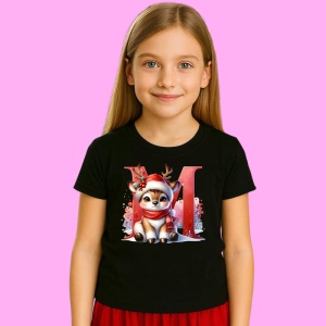 Tricou M Litera Craciun Cu Ren Si Fulgi, din bumbac 100% Copii | Dama | Barbat