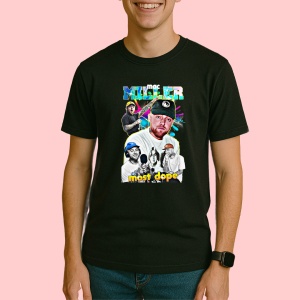 Tricou Mac Miller - Tricou alb, fundal colorat, muzica Not Applicable, Dama | Barbat | Copii, Culoare Negru - Img 3