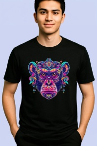 Tricou Maimuta decorata artistic in stil oriental Copii | Dama | Barbat, culoare negru - Img 2