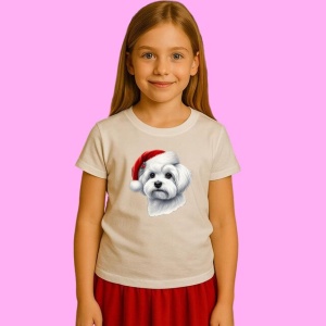 Tricou Maltese Craciun Portret, din bumbac 100%, tricou alb, Copii | Dama | Barbat - Img 2