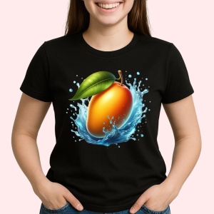 Tricou Mango si val racoritor, Fructe, Copii | Dama, culoare negru - Img 2