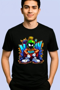 Tricou Marvin cu ochelari si hanorac neon pe fundal albastru Copii | Dama | Barbat Barbat - Img 4