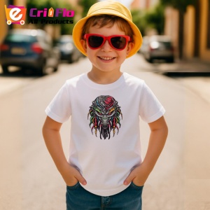 Tricou Masca Predator Gri Detalii Rosii Design V1, din bumbac 100% , tricou alb pentru Copii | Dama | Barbat - Img 4