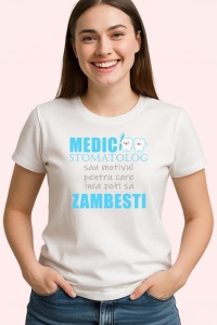 Tricou Medic Stomatolog Zambesti Design Albastru, din bumbac 100% , tricou alb pentru Dama | Barbat