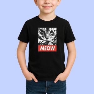 Tricou Meow Portret Pisica Gri Detaliat, din bumbac 100%, tricou negru Copii | Dama | Barbat
