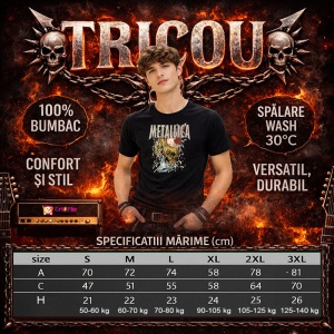 Tricou Metallica Craniu Explozie Culori, din bumbac 100%, tricou negru, Dama | Barbat - Img 3