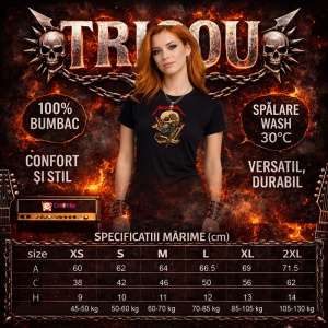 Tricou Metallica Craniu Grenada, din bumbac 100%, tricou negru, Dama | Barbat - Img 5