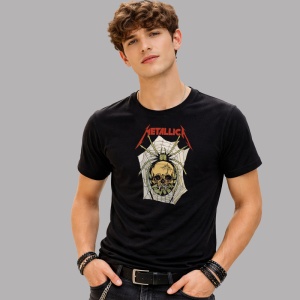 Tricou Metallica Craniu Panza De Paianjen, din bumbac 100%, tricou negru, Dama | Barbat - Img 2