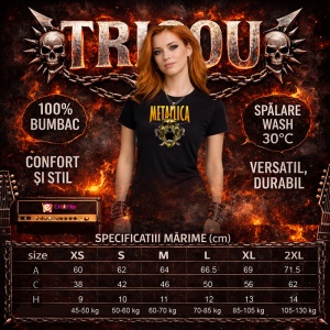 Tricou Metallica Logo Craniu Monstru, din bumbac 100%, tricou negru, Dama | Barbat - Img 5