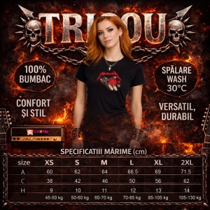 Tricou Metallica Mana Cu Inima, din bumbac 100%, tricou negru, Dama | Barbat - Img 5