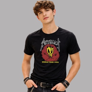 Tricou Metallica World Tour 1994 Craniu, din bumbac 100%, tricou negru, Dama | Barbat