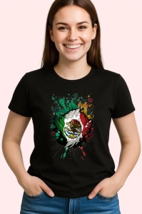 Tricou Mexico Steag Splash Art, Copii | Dama | Barbat, culoare negru