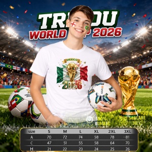 Tricou Mexico World Cup 2026 Fifa V2, din bumbac 100%, tricou alb, Copii | Dama | Barbat - Img 6