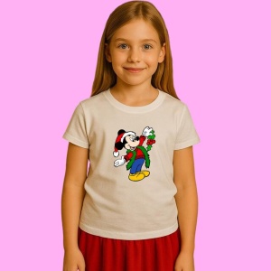 Tricou Mickey Costum Verde Craciun, din bumbac 100%, tricou alb, Copii | Dama | Barbat