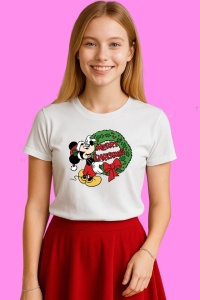 Tricou Mickey Cu Coronita Merry Christmas, din bumbac 100%, tricou alb, Copii | Dama | Barbat - Img 3