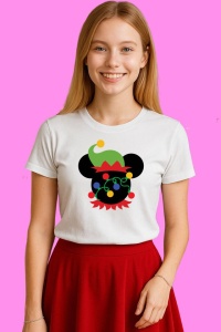 Tricou Mickey Lumini Craciun, din bumbac 100%, tricou alb, Copii | Dama | Barbat - Img 3