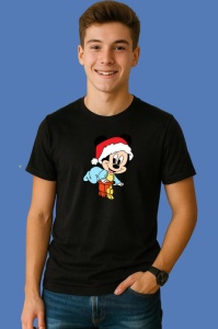Tricou Mickey Mos Craciun Fericit, din bumbac 100% Copii | Dama | Barbat - Img 2