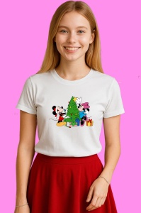 Tricou Mickey Si Minnie Impodobesc Bradul De Craciun, din bumbac 100% Copii | Dama | Barbat