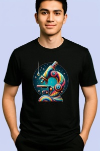 Tricou Microscop futurist in stil pop colorat Copii | Dama | Barbat, culoare negru - Img 2