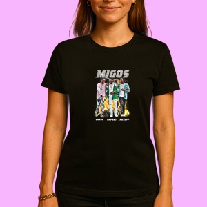 Tricou Migos - Pink & Silver Theme, muzica Hip-Hop / Trap, Dama | Barbat | Copii, Culoare Negru