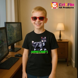 Tricou Minecraft Lup Pixelat Tricou Negru Copii | Dama | Barbat - Img 8