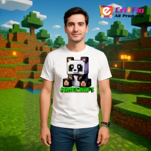 Tricou Minecraft Panda Fericit Tricou Alb Copii | Dama | Barbat