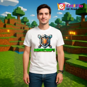 Tricou Minecraft Scut Pixelat Tricou Alb Copii | Dama | Barbat