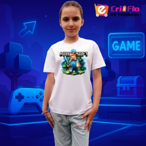 Tricou Minecraft Steve Cu Sabie Tricou Alb Copii | Dama | Barbat - Img 2