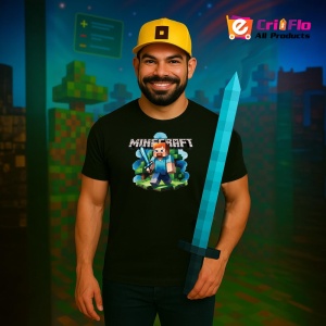 Tricou Minecraft Steve Cu Sabie Tricou Negru Copii | Dama | Barbat - Img 5