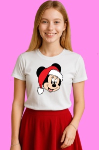 Tricou Minnie Cu Caciula Rosie Craciun, din bumbac 100% Copii | Dama | Barbat - Img 3