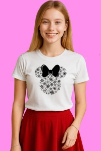 Tricou Minnie Cu Fulgi Alb Negru, din bumbac 100%, tricou alb, Copii | Dama | Barbat - Img 3