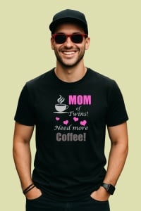Tricou Mom Twins Need Coffee, din bumbac 100%, tricou negru, Dama | Barbat - Img 2
