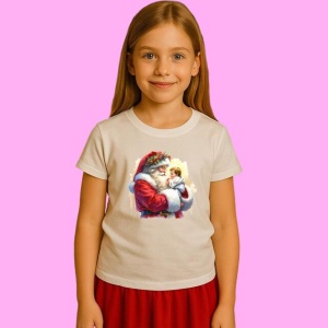 Tricou Mos Craciun Cu Copil, din bumbac 100%, tricou alb, Copii | Dama | Barbat - Img 1