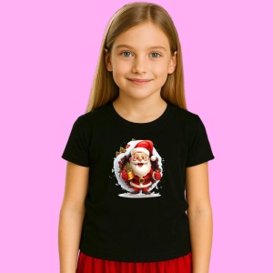 Tricou Mos Craciun Cu Fundal Alb Si Cadou Craciun, din bumbac 100% Copii | Dama | Barbat - Img 3