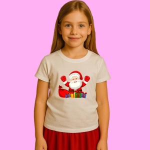 Tricou Mos Craciun Iesind Din Sac Cu Cadouri, din bumbac 100%, tricou alb, Copii | Dama | Barbat - Img 2
